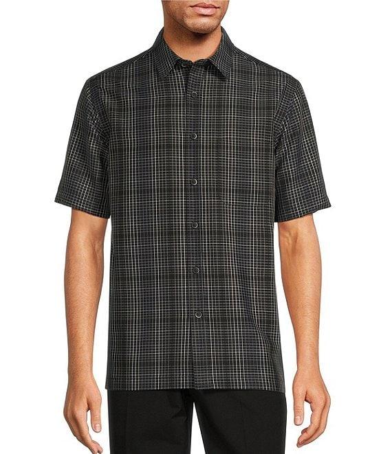 Roundtree & Yorke Short Sleeve Jacquard Plaid Sport Shirt Product Image