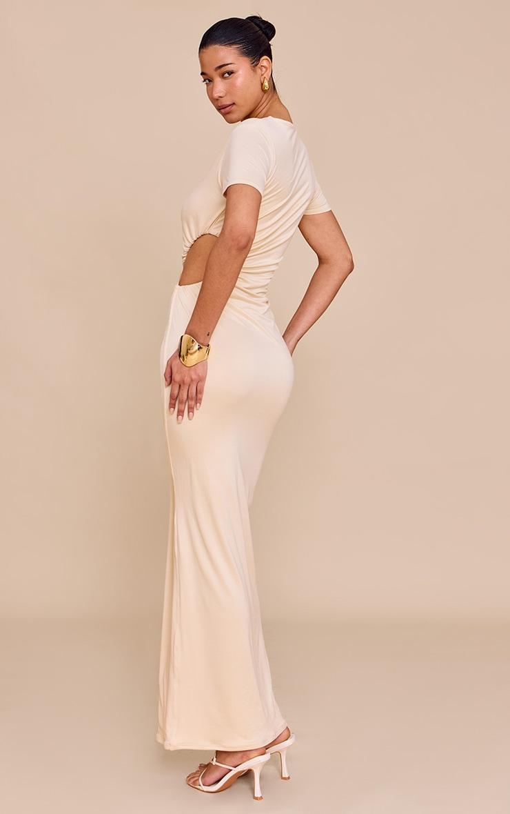 Cream Double Layer Soft Touch Cut Out Ruched Detail Maxi Dress Product Image