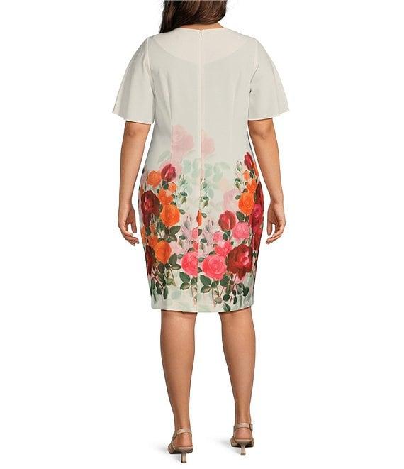 Le Bos Plus Size Boat Neck Floral Print Sheath Dress Product Image
