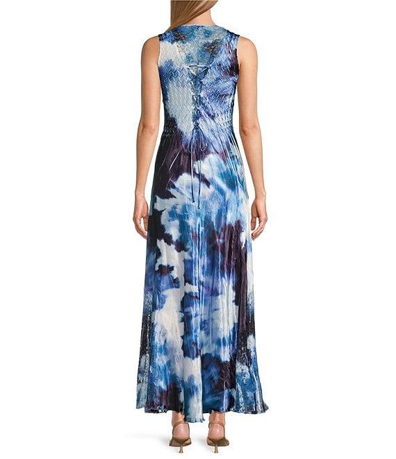 Komarov Charmeuse Lace Floral Print V-Neck Sleeveless Maxi Dress Product Image