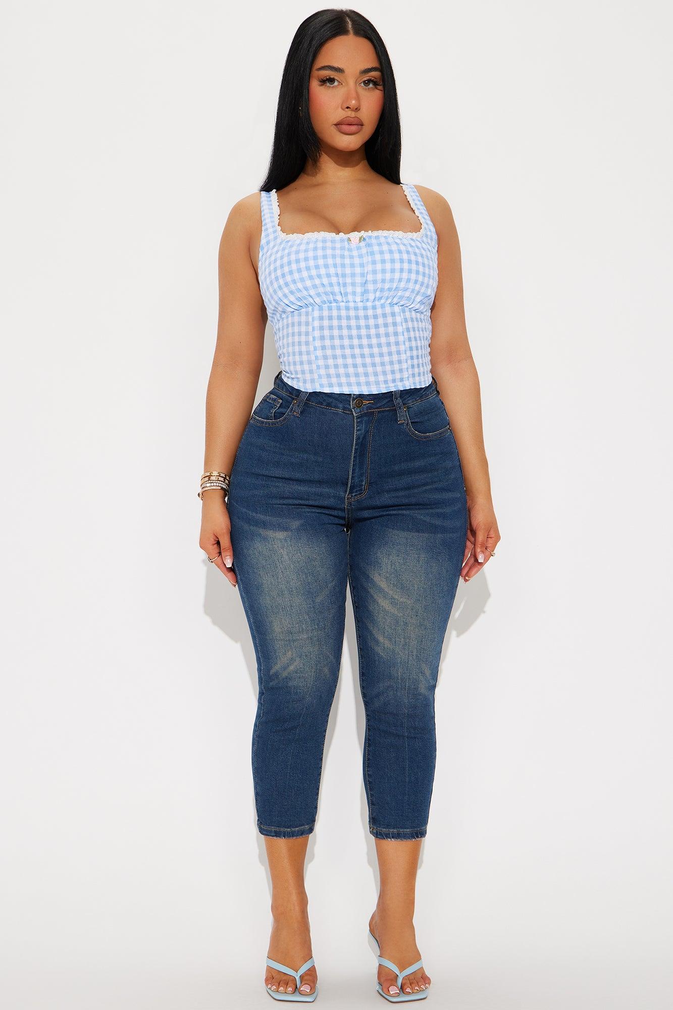 Gingham Charm Top - White/Blue Product Image