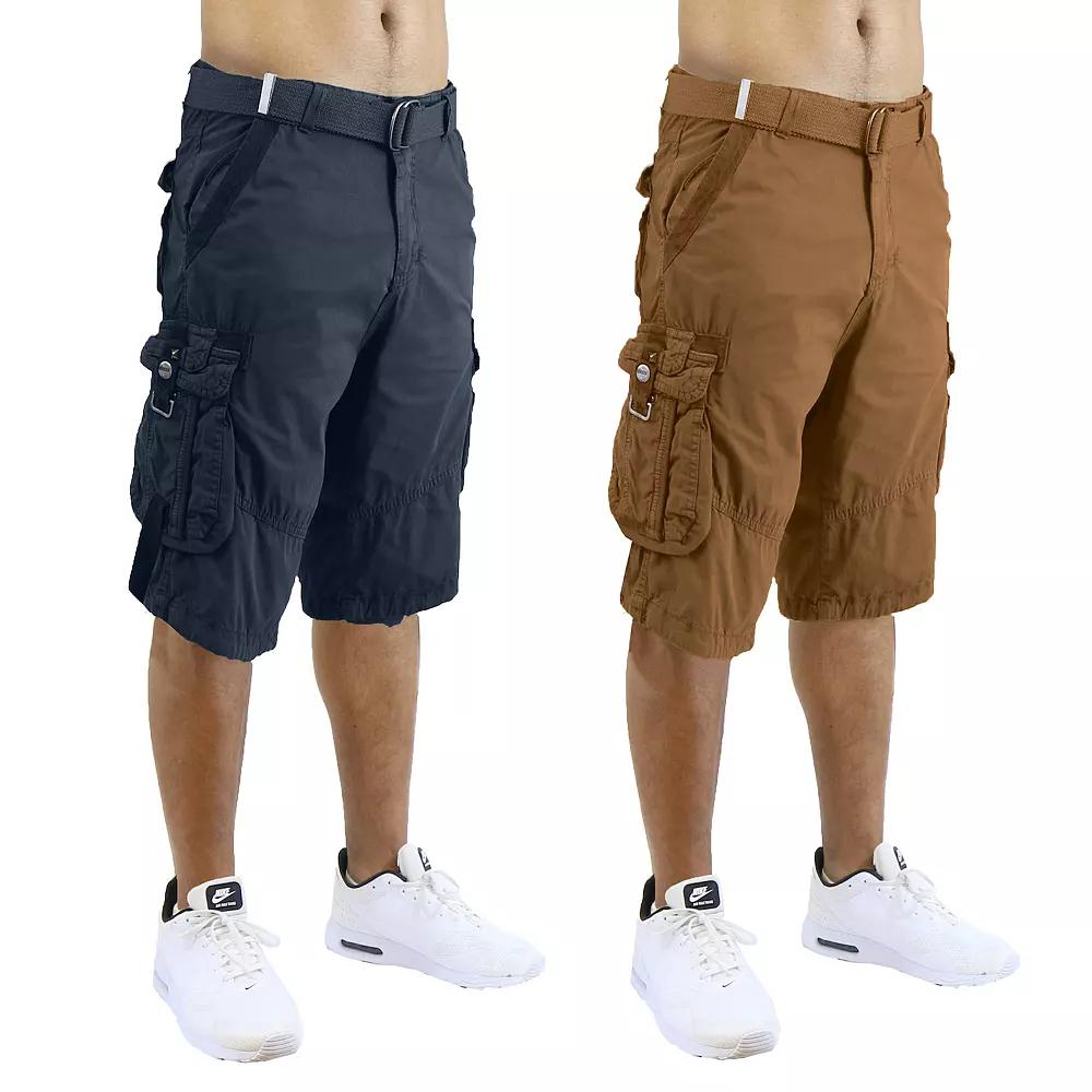 Men's Blu Rock 13.5" Distressed Cotton Cargo Shorts with Belt 2-Pack,  Product Image