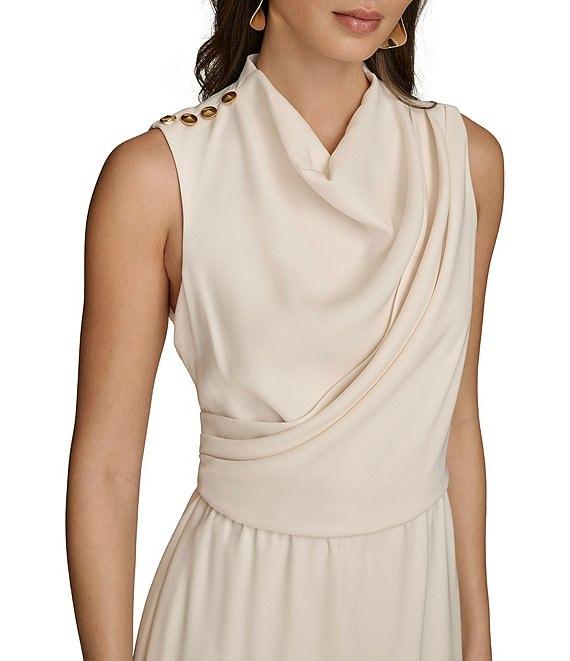 Donna Karan Mock Neck Sleeveless Soft Suiting Sheath Dress Product Image