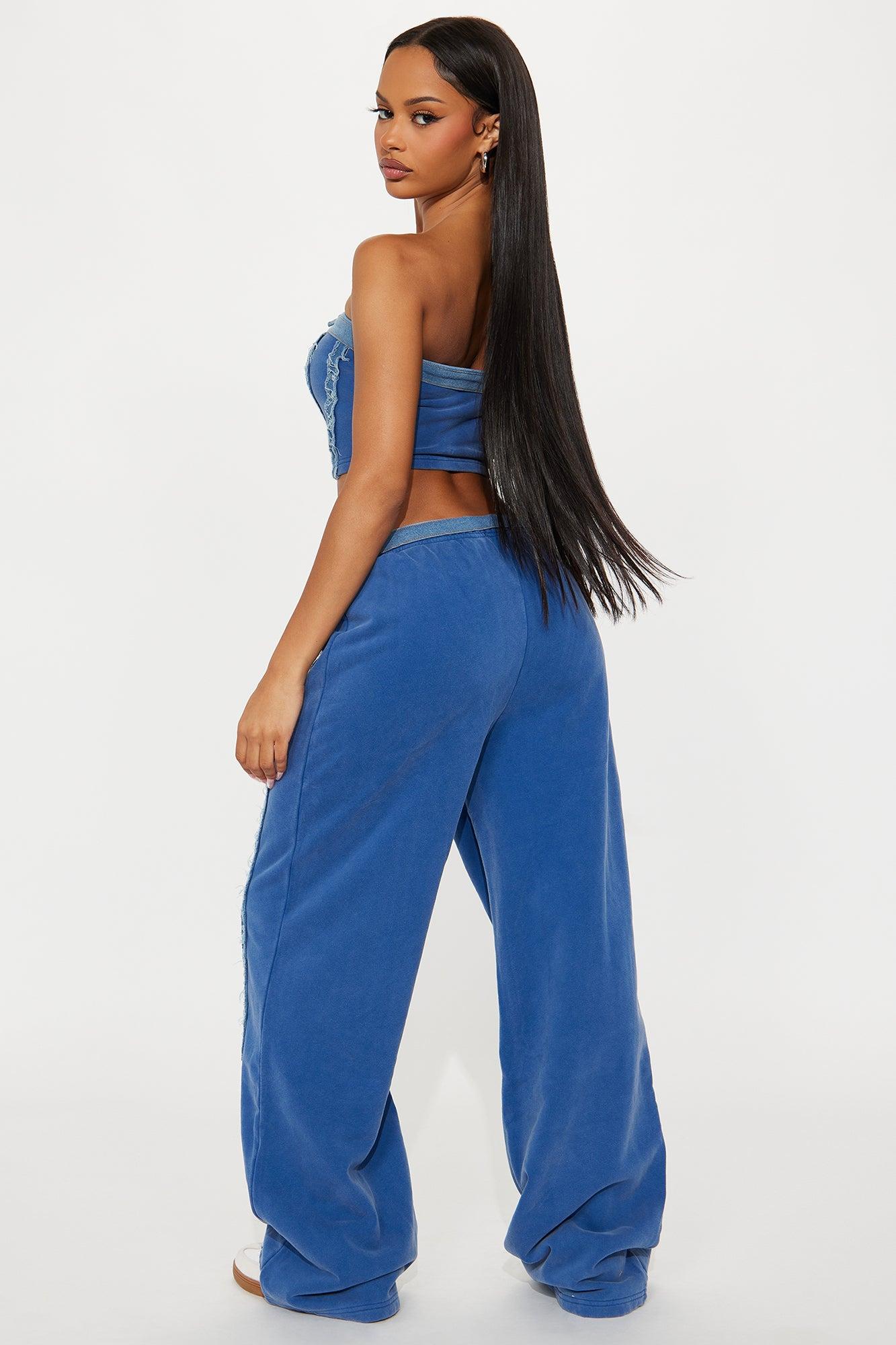 Aida Knit Denim Pant Set - Blue Female Product Image