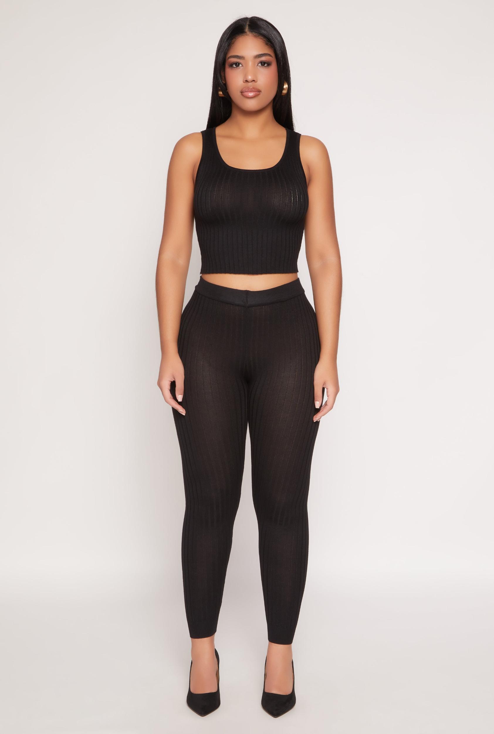 Womens Daisy Ribbed Knit High Waisted Leggings Product Image