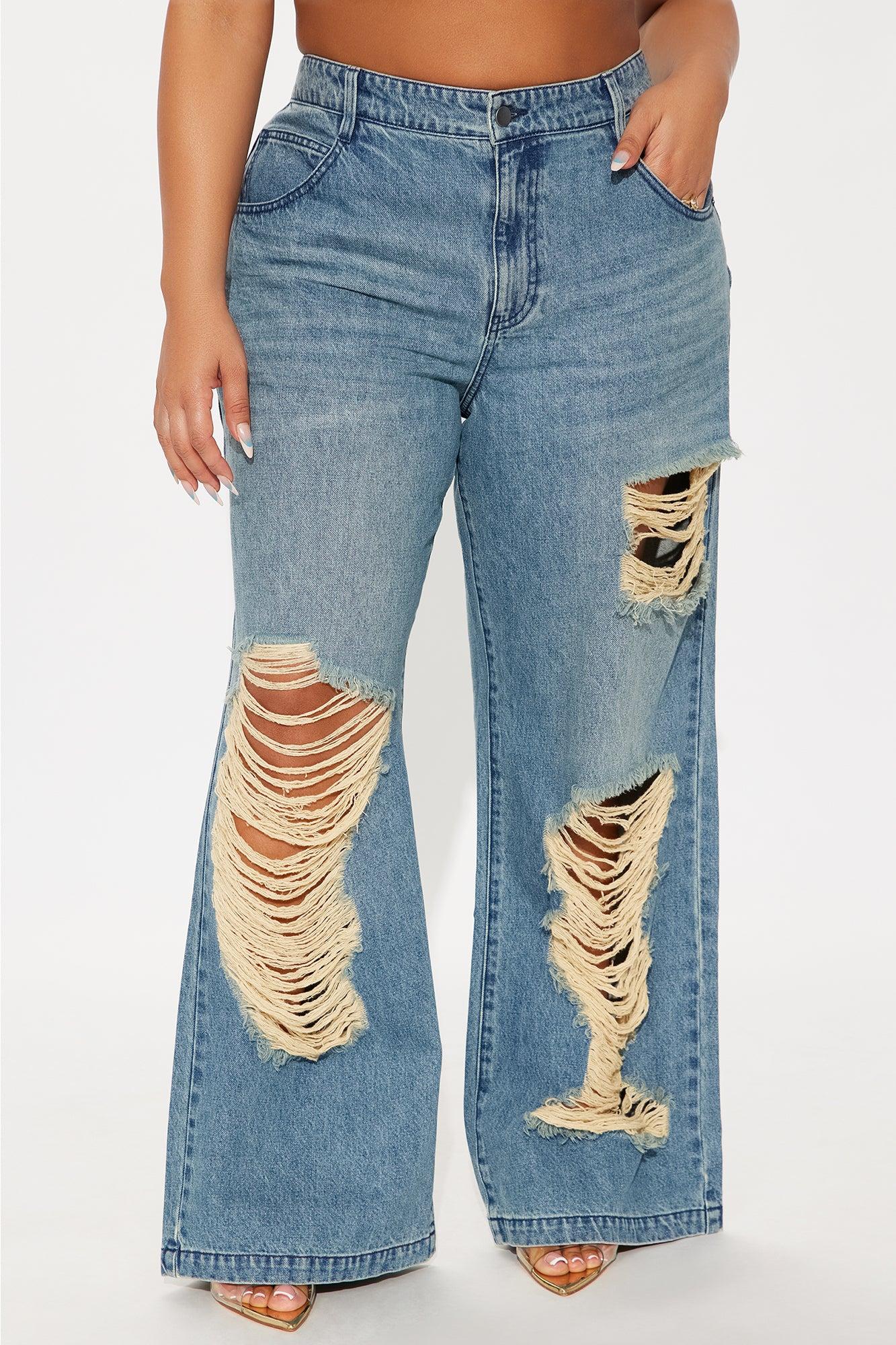 Cleo Ripped Wide Leg Jeans - Vintage Wash Female Product Image