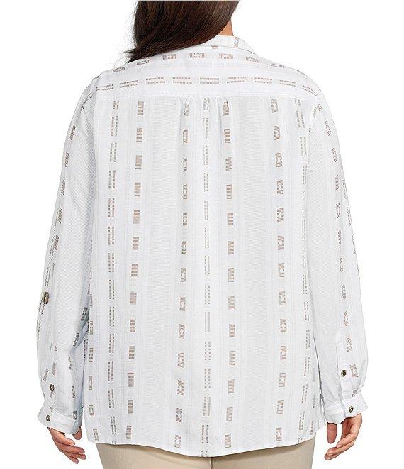 Ali Miles Plus Size Stripe Dotted Geometric Wire Collar 3/4 Roll-Tab Sleeve Tunic Product Image