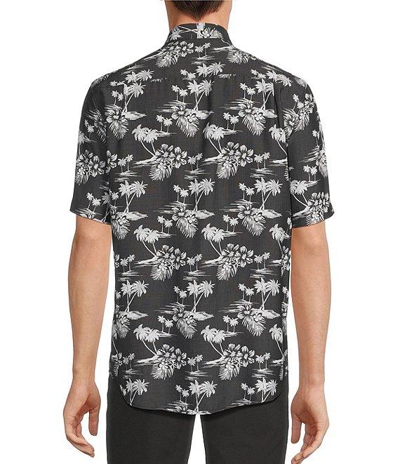 Caribbean Big & Tall Palm Print Short Sleeve Woven Shirt Product Image