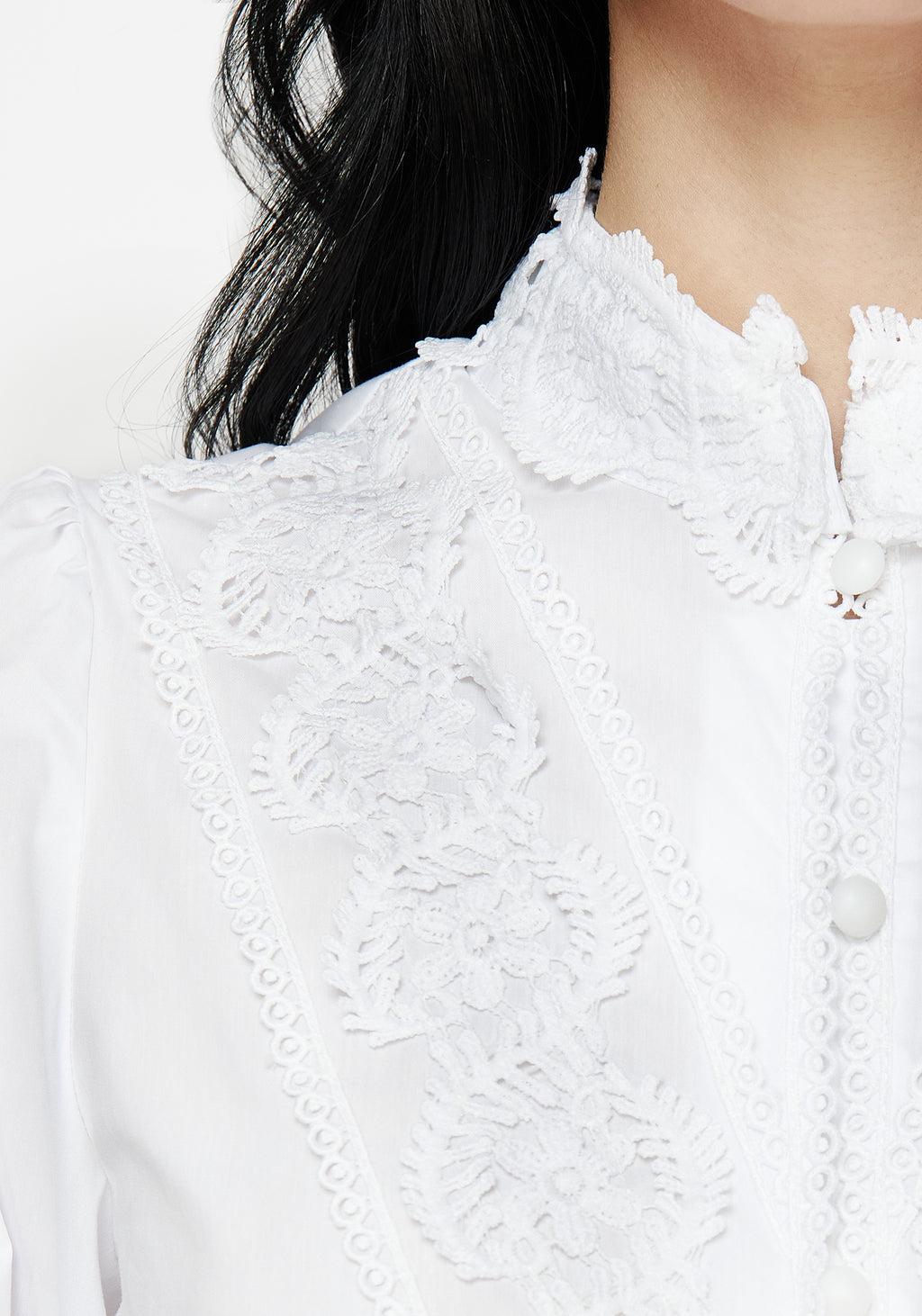 Morgaine Lace Detail Button Up Shirt - White Product Image