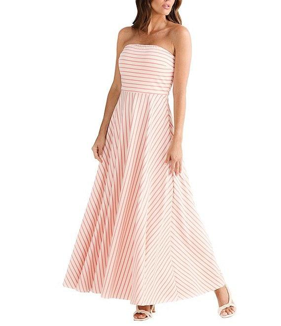 Brave + True Thandie Sleeveless Strapless Horizontal Bodice Stripe Fit And Flare Maxi Dress Product Image