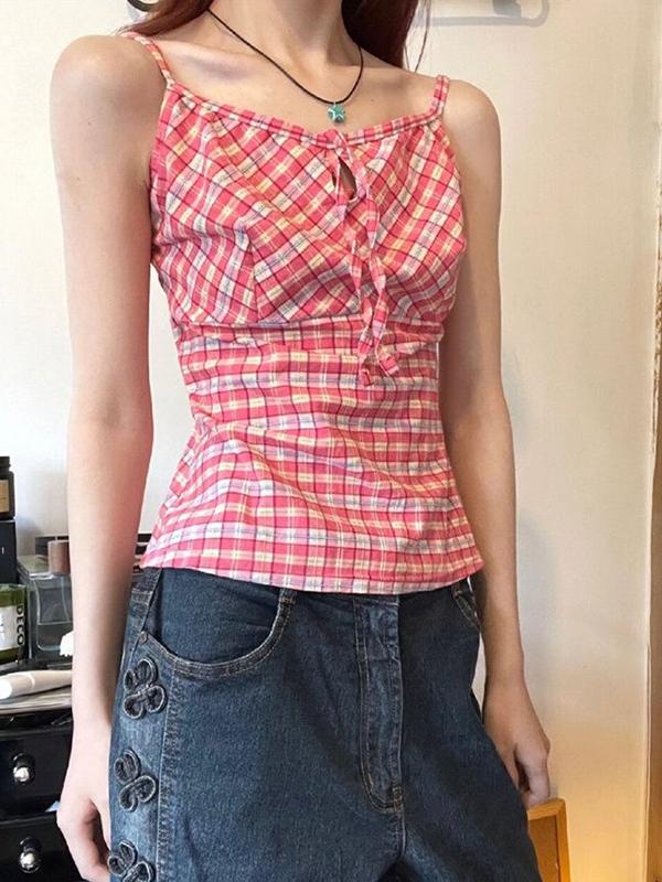 Vintage Plaid Tie Up Cami Top Product Image