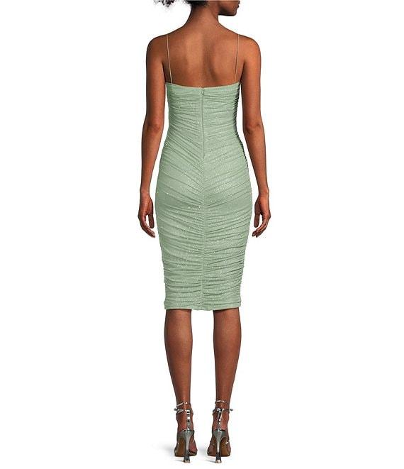 B. Darlin Glitter Mesh Bungee Strap Square Neck Shirred Dress Product Image