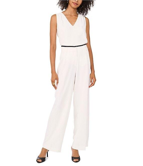 Vince Camuto Stretch Twill Wide-Leg Contrast Waistband Pleated Pants Product Image