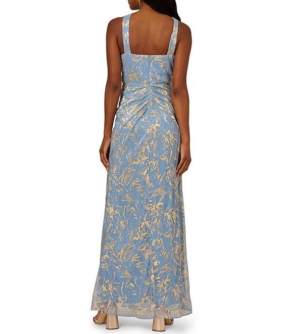 Adrianna Papell Metallic Crinkle Chiffon Halter Front Keyhole Column Gown Product Image