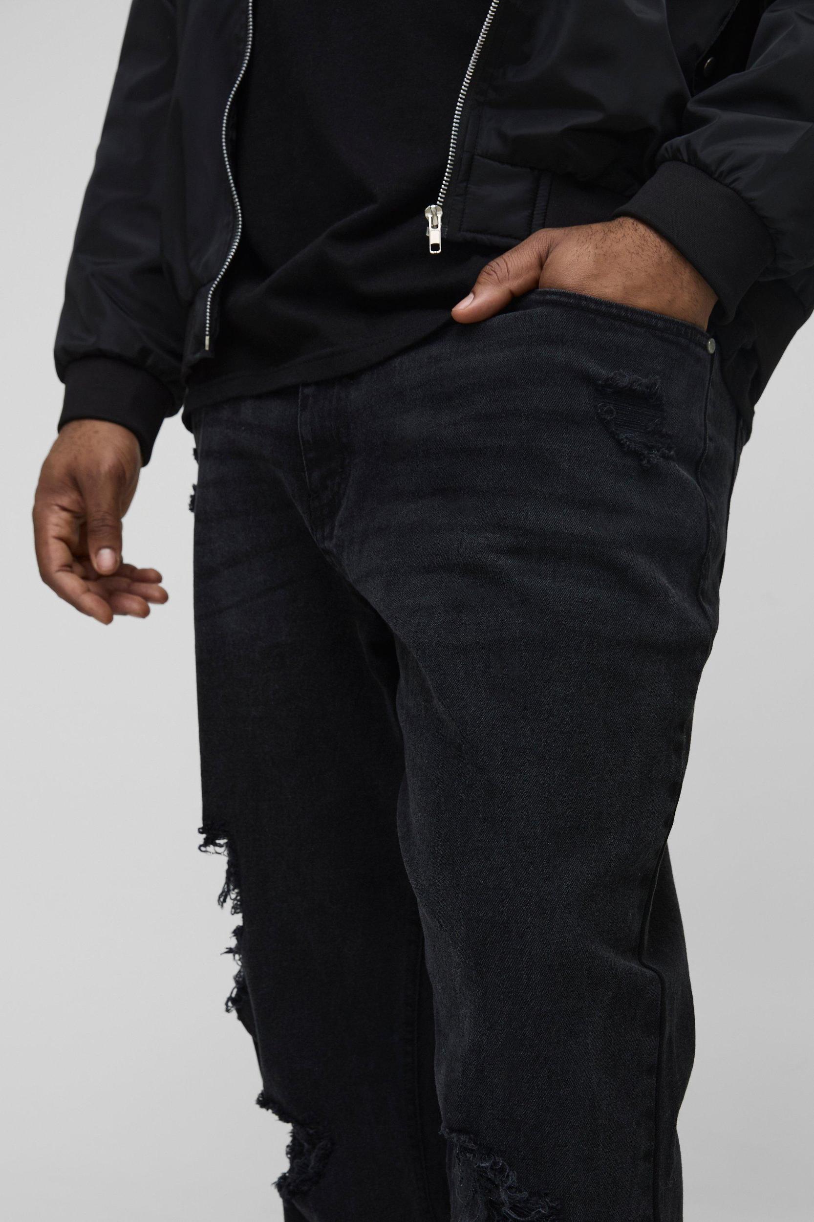 Plus Ripped Denim Cuffed Slim Fit Jeans | boohooMAN USA Product Image