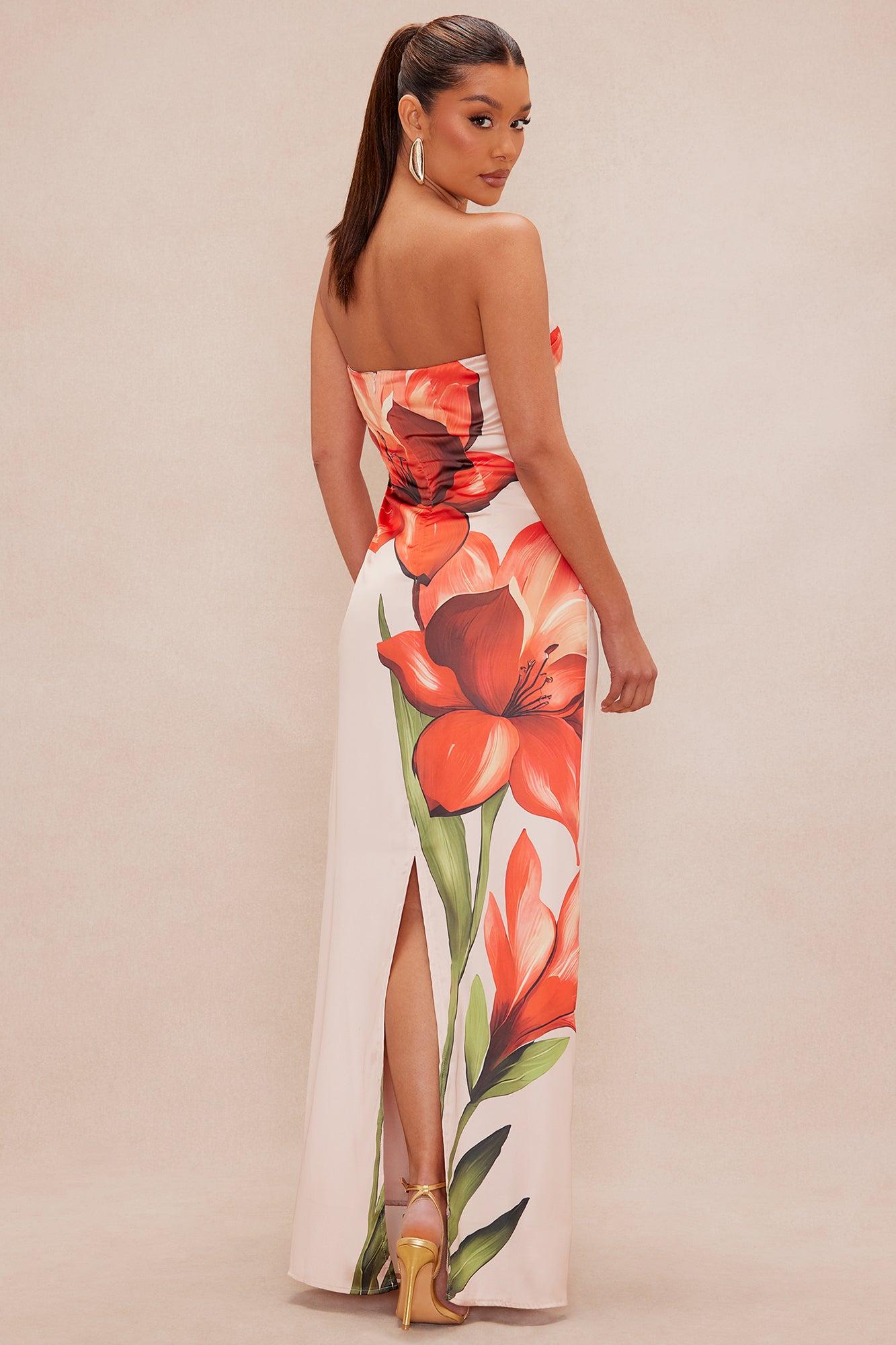 Camelia Satin Maxi Dress - Orange/combo Product Image