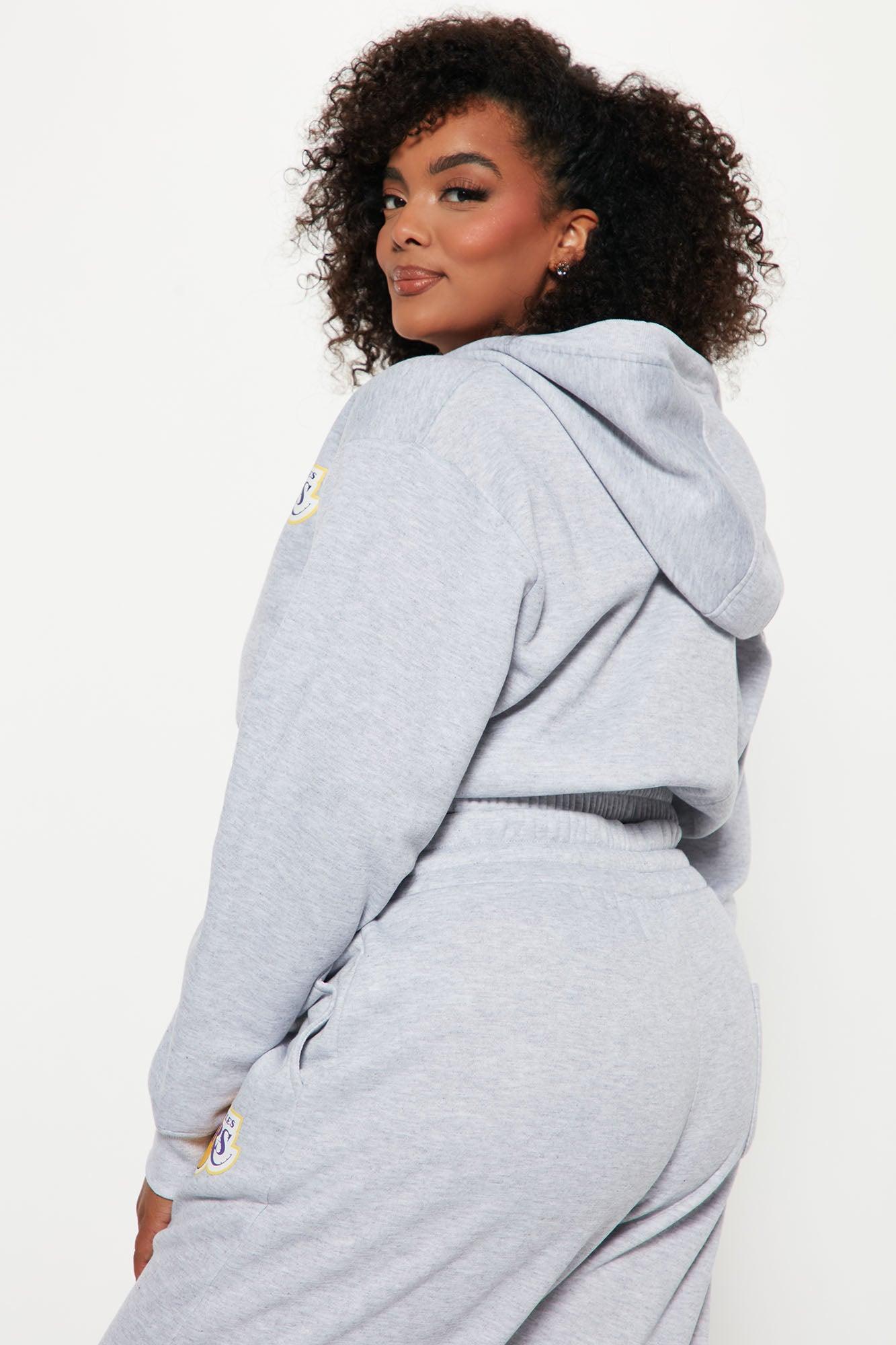 Lakers Cropped Zip Hoodie - Heather Grey Female Product Image