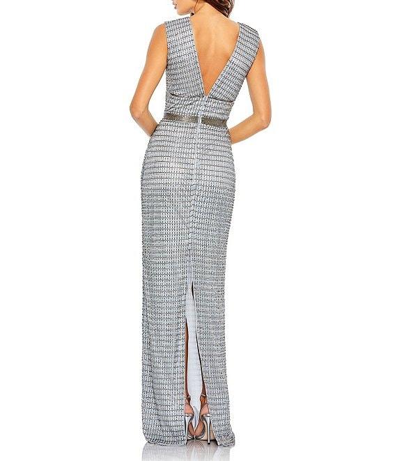 Mac Duggal Beaded V-Neck Sleeveless Sheath Gown Product Image