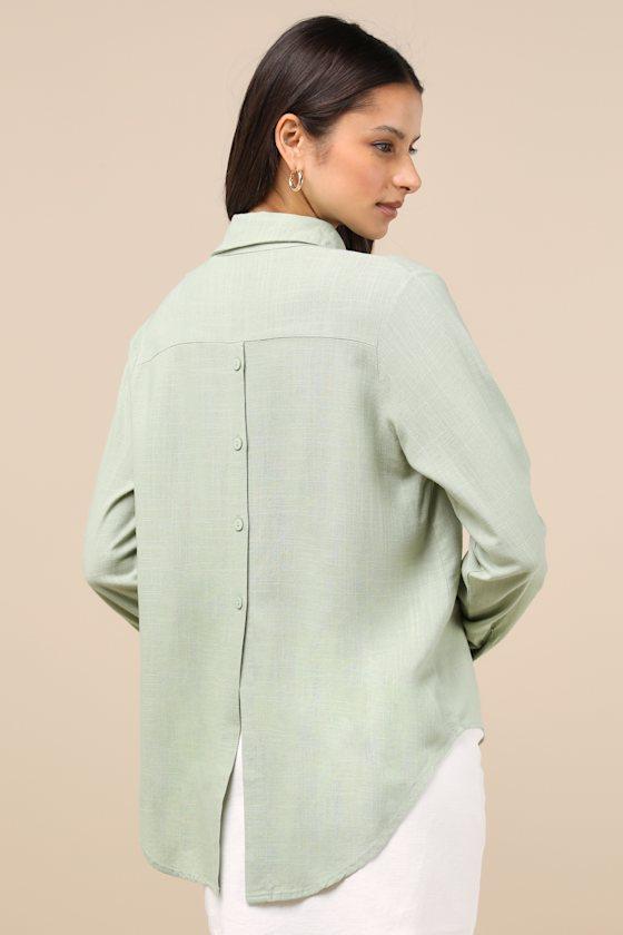Notable Aesthetic Sage Green Linen Collared Button-Up Top Product Image