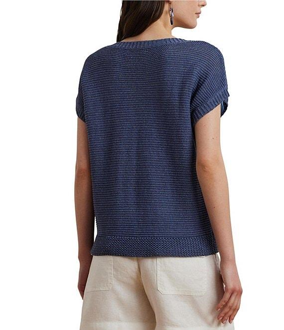 Lauren Ralph Lauren Linen Blend V-Neck Short Sleeve Sweater Product Image