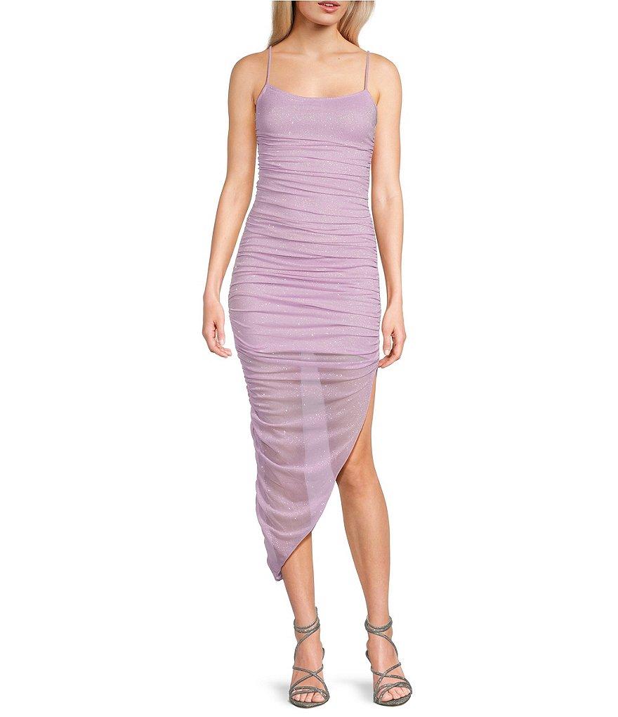 Jump Glitter Ruched Asymmetrical Hem Bodycon Dress Product Image