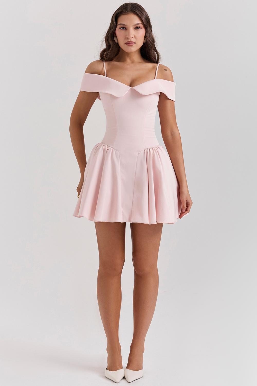 Elida  ballerina pink off shoulder mini dress - sale Product Image