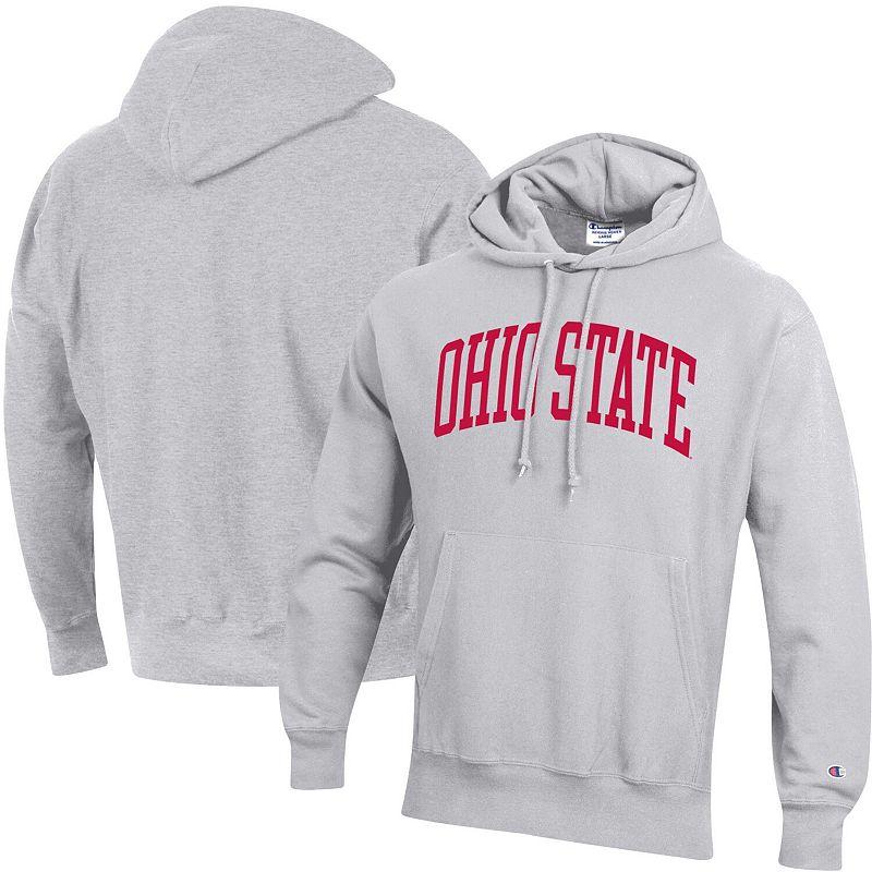 Men's Champion Heathered Gray Ohio State Buckeyes Team Arch Reverse Weave Pullover Hoodie, Size: Medium, Grey Product Image