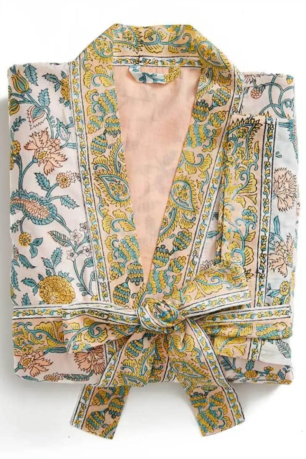 Ahana lined Block Print 100 % indian Cotton Robe Product Image