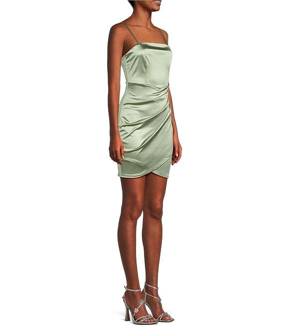 Honey and Rosie Square Neck Faux Wrap Satin Dress Product Image