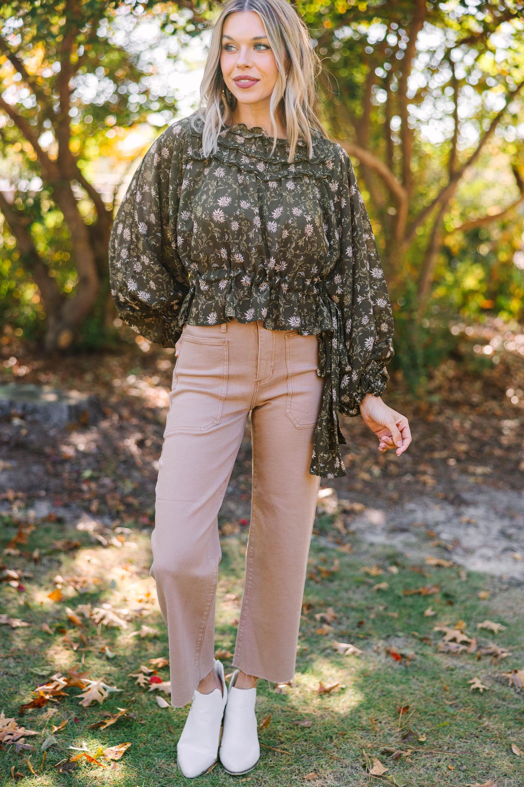 Tell Your Story Olive Green Floral Blouse Female Product Image