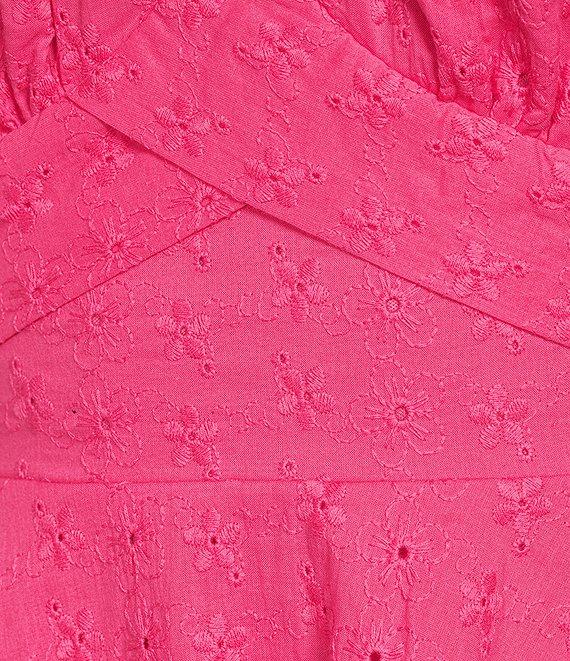 Midnight Doll Eyelet Puff Short Sleeve Tie Back Tiered Mini Dress Product Image