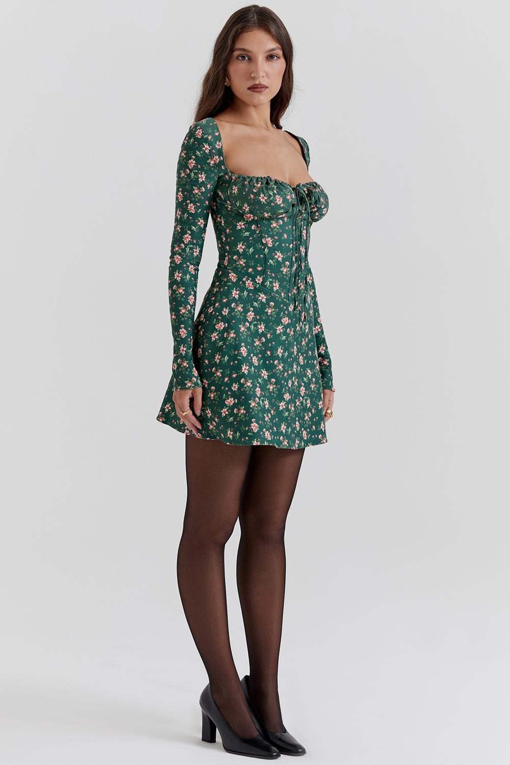 Malika  green floral corset mini dress Product Image