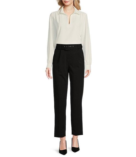 Calvin Klein Long Sleeve Collared V-Neck Blouse Product Image