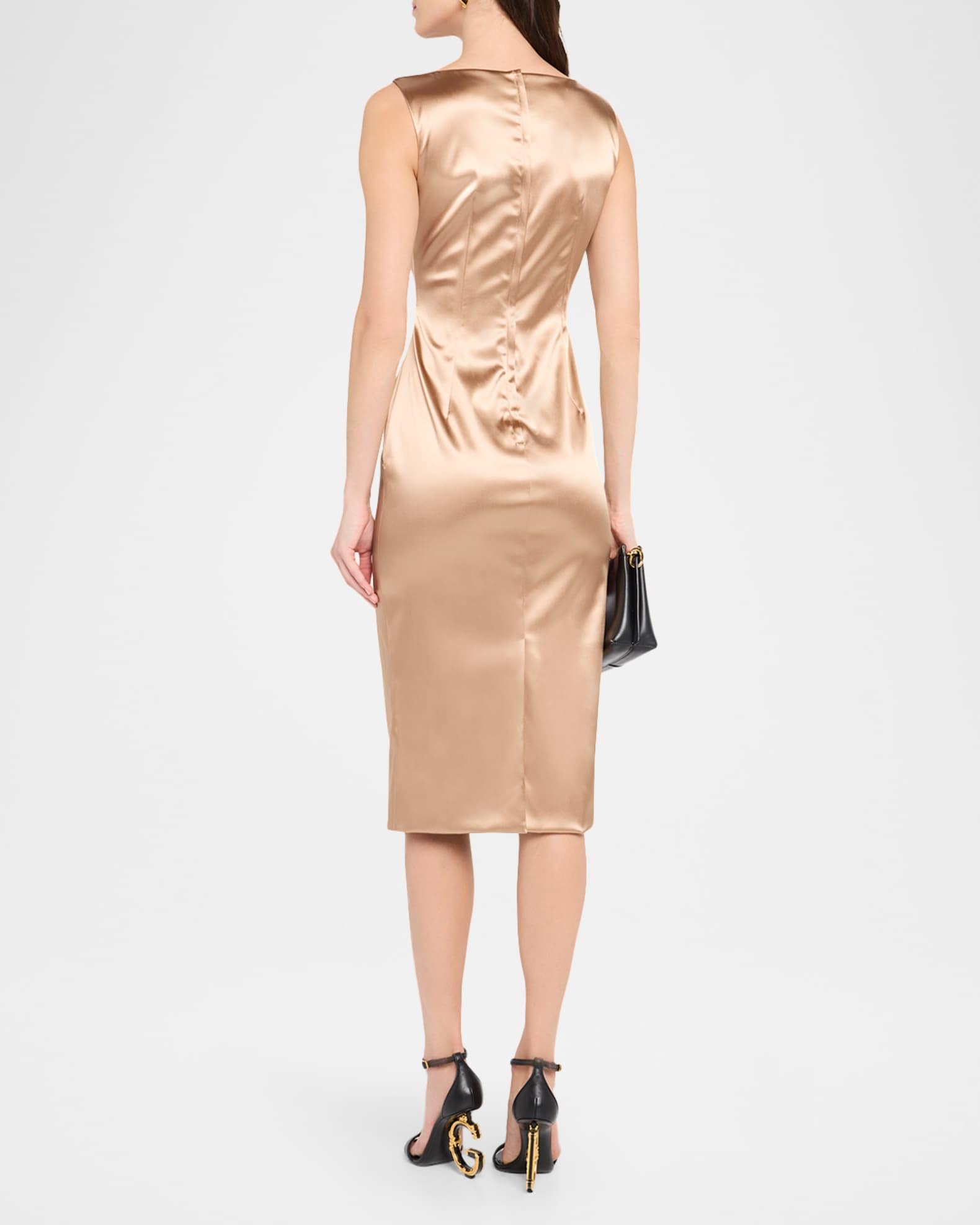 Sleeveless Pleated Stretch Satin Midi Dress Product Image