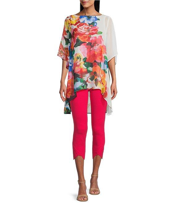 Slim Factor by Investments Multi Fragrant Floral Print Boat Neck 3/4 Sleeve Lined Tunic Product Image