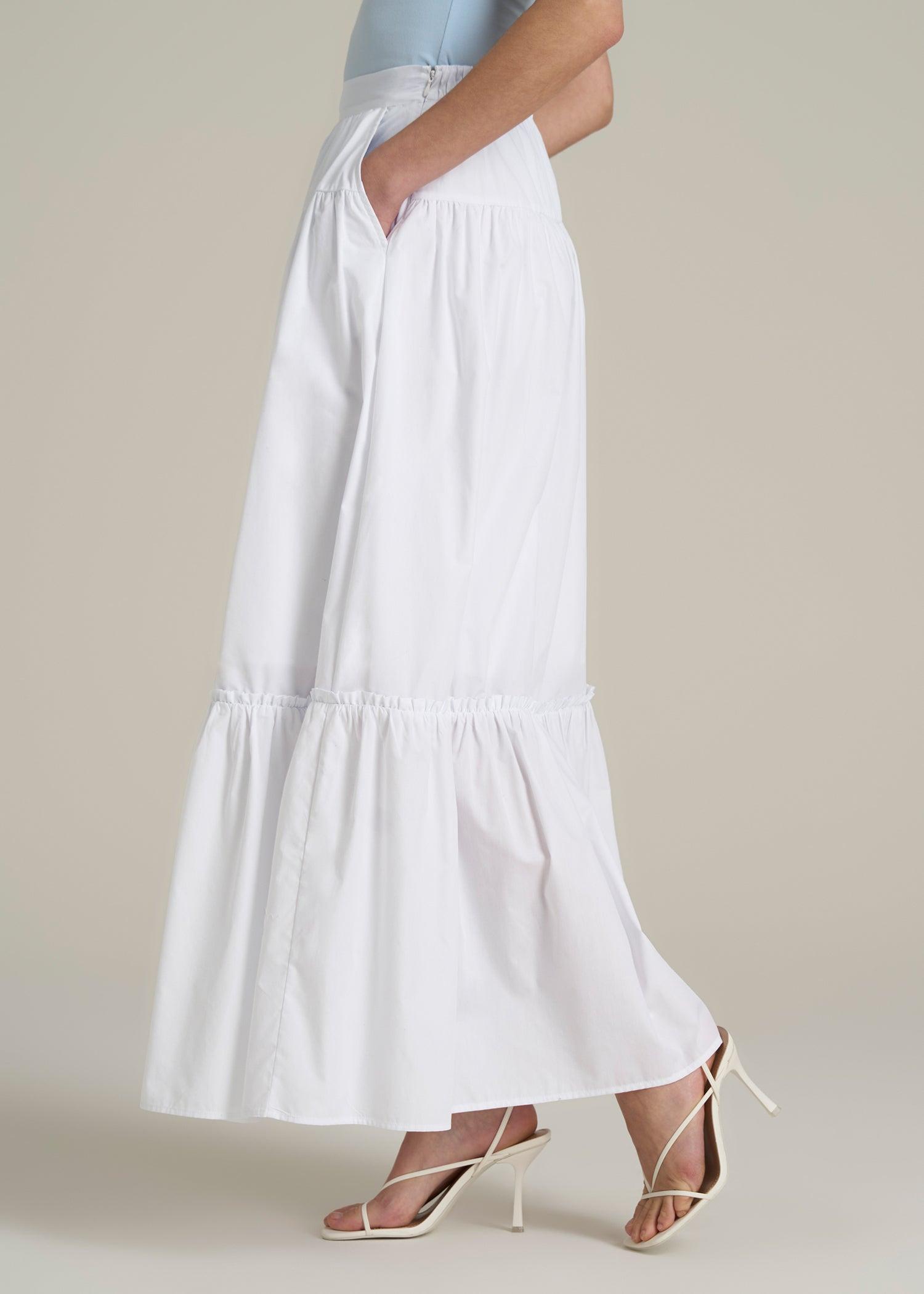 Tiered Cotton Maxi Skirt for Tall Women in White Female Product Image