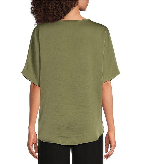 DKNY by Donna Karan Woven V-Neck Short Sleeve Blouse Product Image