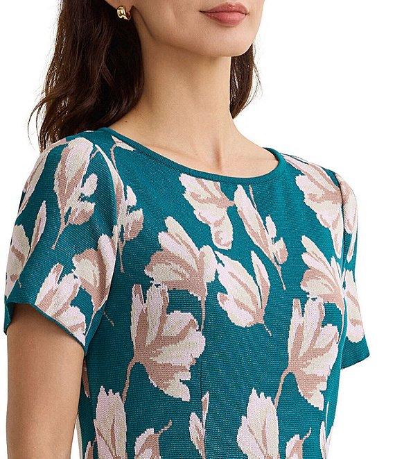 MISOOK Floral Knit Boat Neck Short Sleeve A-Line Dress Product Image