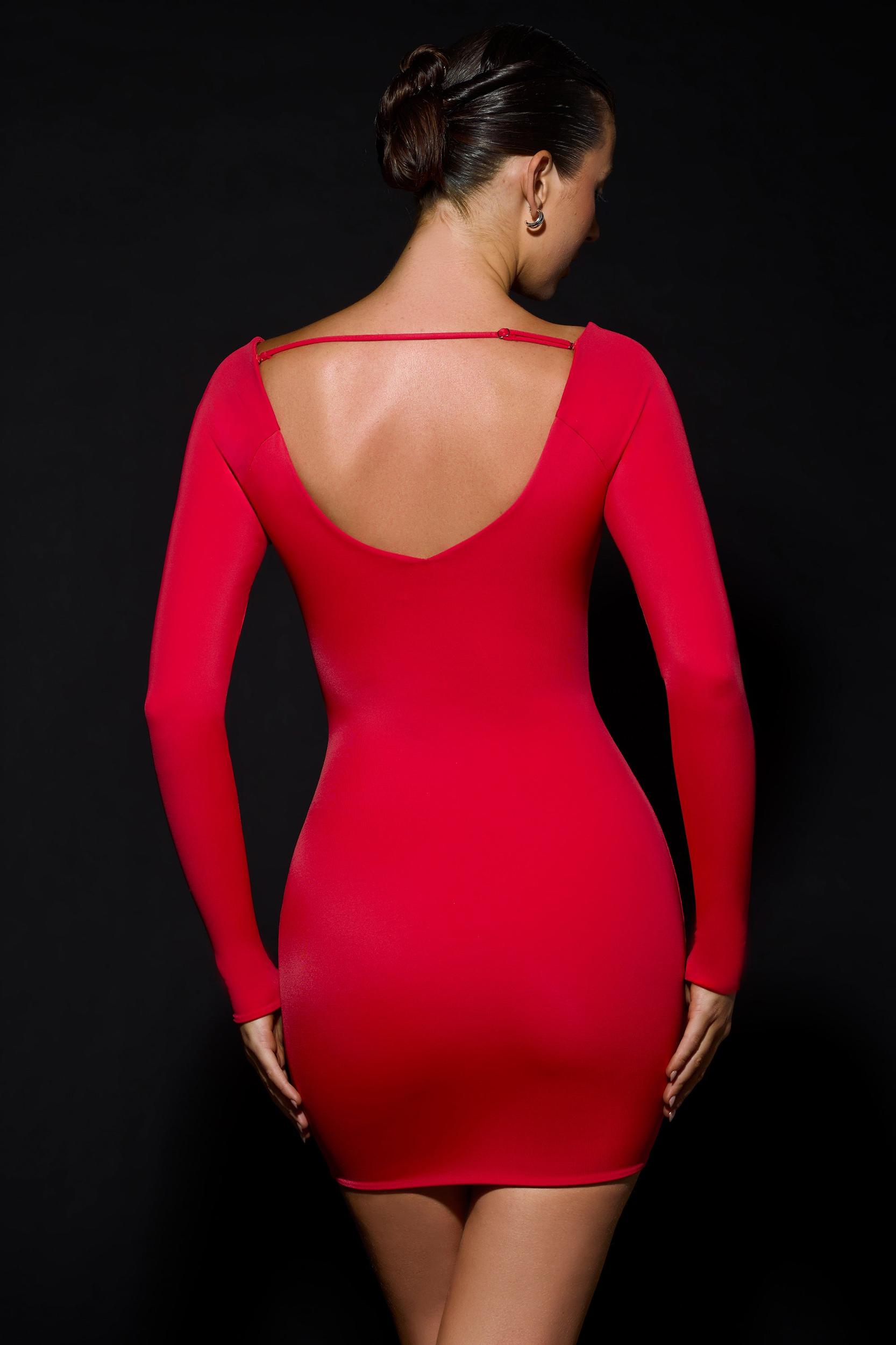 Scoop-Neck Mini Dress in Fire Red Female Product Image