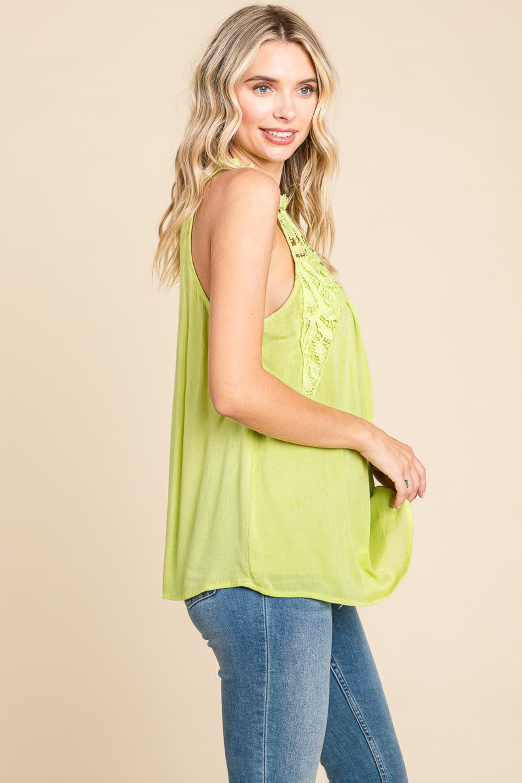 Lace Round Neck Sleeveless Cami Cotton Tops Product Image