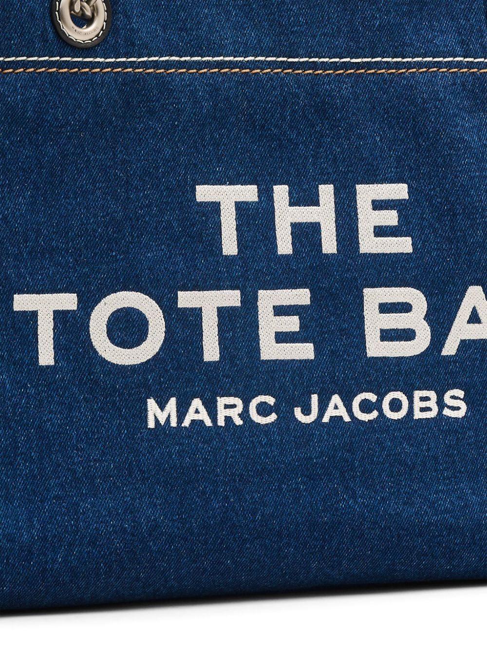 MARC JACOBS The Medium Tote In Blue Denim With Embroidered Logo In Dark Wash Product Image