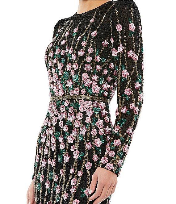 Mac Duggal Sequin and Beaded Crew Neck Long Sleeve Gown Product Image