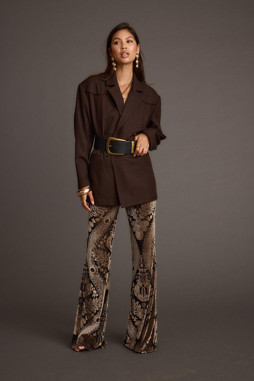 Rebel Brown Belted Double Breasted Blazer Product Image