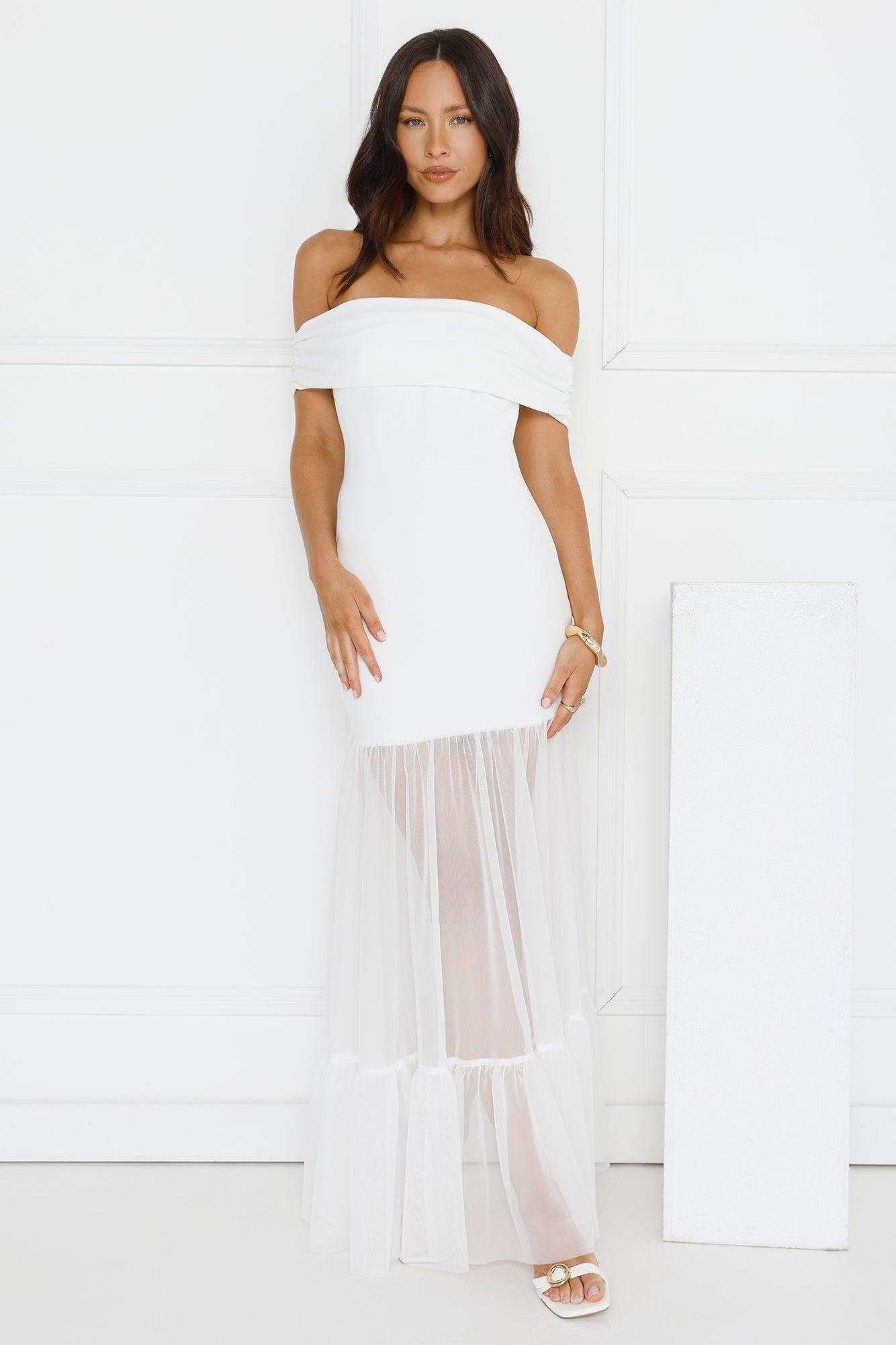 Moonbeam Reverie Off Shoulder Maxi Dress White Product Image