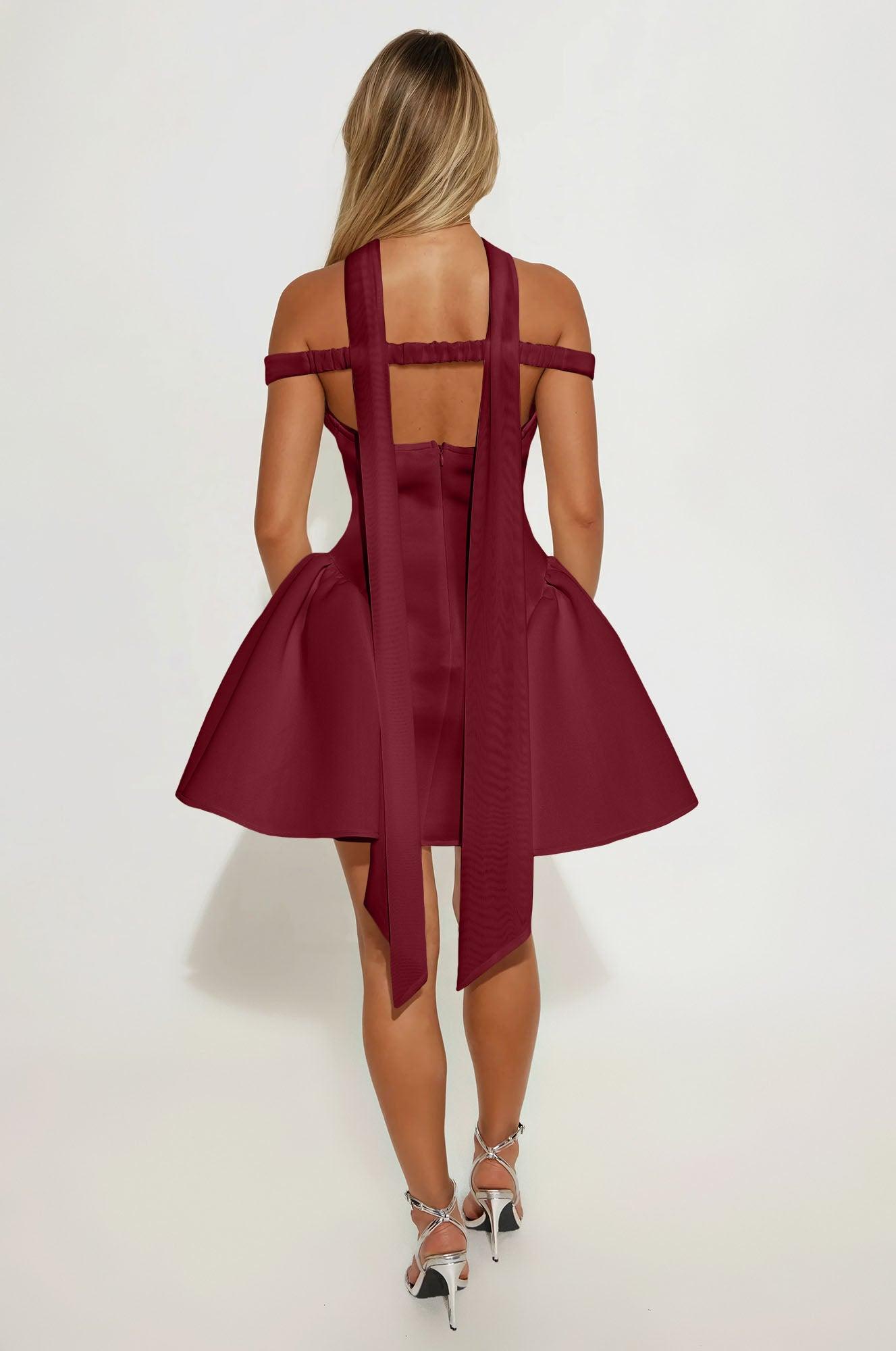 Grand Beauty Off Shoulder Mini Dress - Wine Product Image