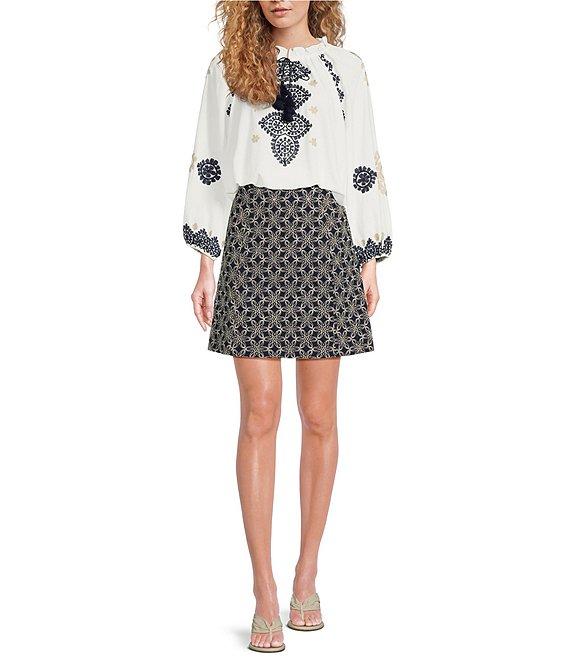 tyler boe Mackie Woven Embroidered Round Ruffle Neck Bracelet Sleeves Top Product Image