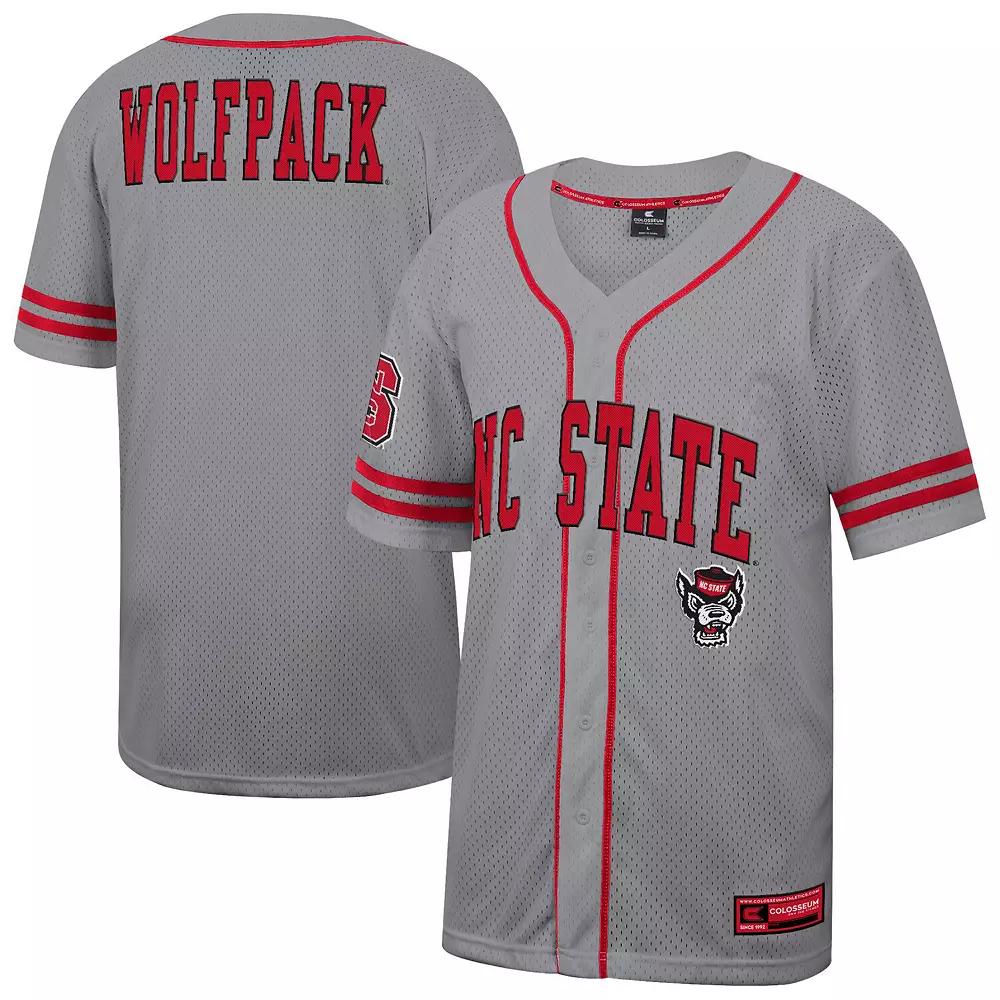 Men's Colosseum Gray NC State Wolfpack Free Spirited Baseball Jersey,  Product Image