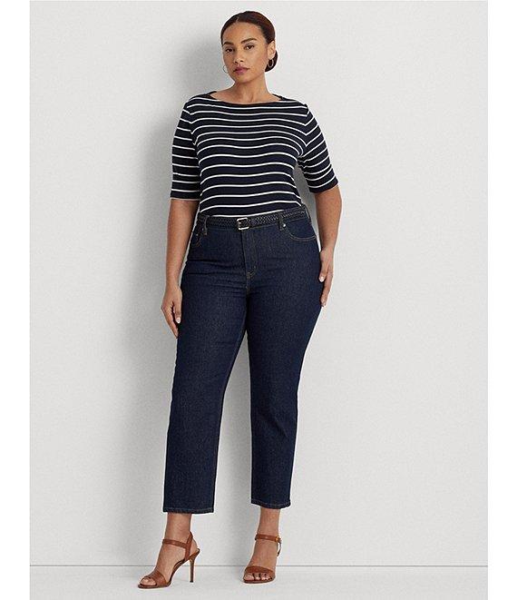 Lauren Ralph Lauren Plus Size Stripe Boat Neck Short Sleeve T-Shirt Product Image