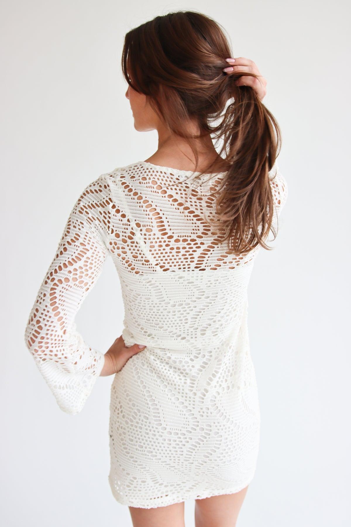 Bell Sleeve Crochet Dress With Slip Product Image