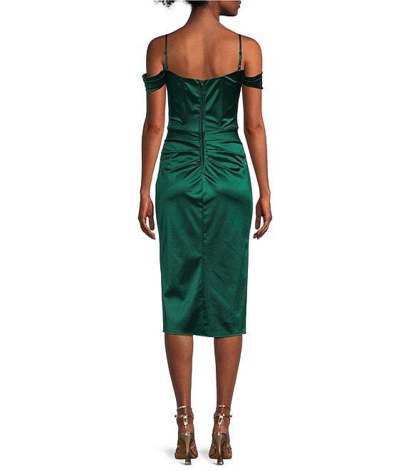 B. Darlin Off The Shoulder Pleated Front Slit Dress Product Image